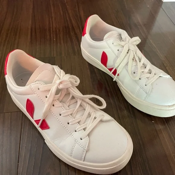Veja White and Red Campo Sneakers - Picture 1 of 3